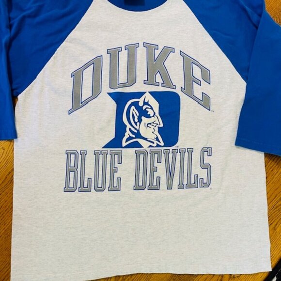 Vintage 90s Logo Athletic Made in USA Duke Blue Devils Ringer Tee Shirt Large - Picture 2 of 6